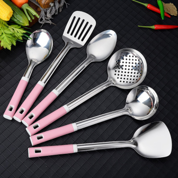 Stainless Steel Kitchen Utensil Set: Turner, Spatula, Skimmer, Ladle, Spoon, Strainer
