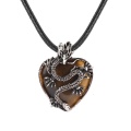 Yellow Tiger Eye Stone Heart Antique Silver Dragon Gemstone Pendant (32x42mm) for DIY Making Jewelry