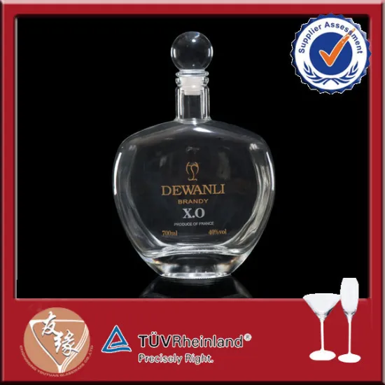 China decaled clear xo brandy bottle with glass stopper
