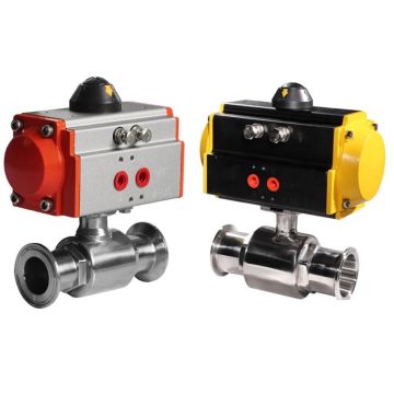 SS316 Tri-Clamp Pneumatic Actuated Hygienic 2-Way Ball Valve