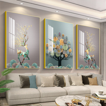 Nordic Style Luxury Abstract Custom Crystal Porcelain Painting Wall Art Set
