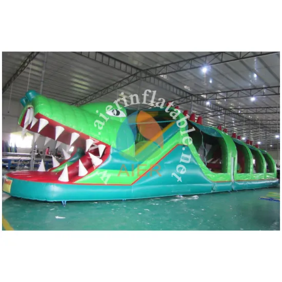 Newly Popular Green Color Inflatable Crocodile Obstacle Course for kids outdoor playground