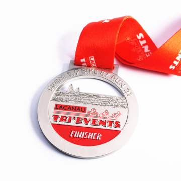 Aangepaste triatlon evenement Finisher Swim Bike Run Medal