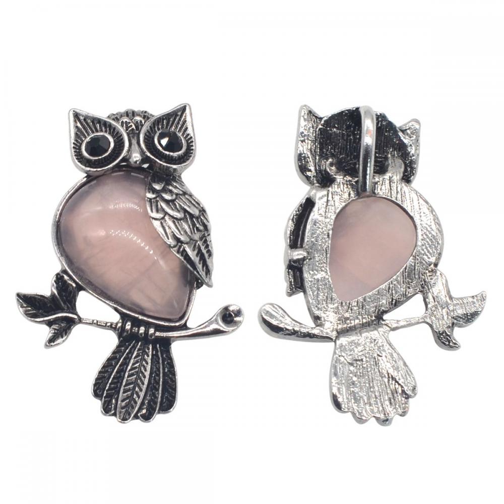 Pendentif en pierre naturelle de quartz rose alliage hibou pendentif fow femmes bijoux collier