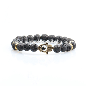 wholesale fashion natural lava stone men bead bracelet hamsa / buddha bead bracelet