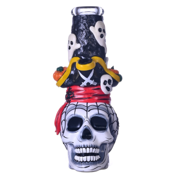 Hand Drawn Human Skeleton Glass Beaker Bong,Halloween Pumpkin & Elves,Pirate Hat,Borosilicate Glass Water Pipe