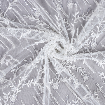 Beads and Crystal sequined embroidery lace fabric