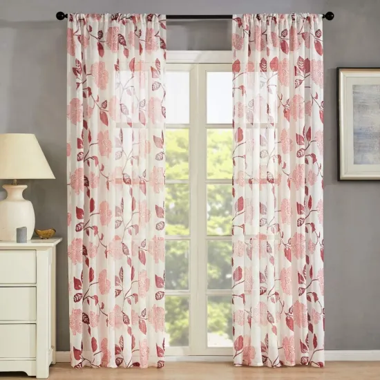Modern Flower Design Window Curtains: Sheer Polyester Drapes for Living Room & Bedroom
