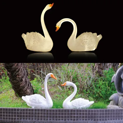 Lifelike Fiberglass LED Swans: High-Quality Marine Animal Sculptures for Amusement Park Decor