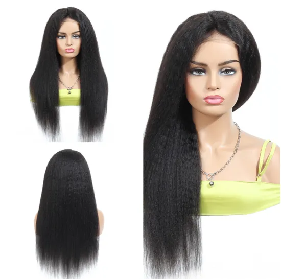 Wholesale Cheap Indian Human Hair 100% Unprocessed Cuticle Aligned Virgin Indian Wig Yaki Straight Lace Closure Wig Human Hair