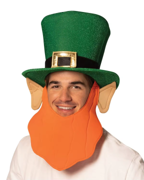 HLC Custom St. Patrick's Day Leprechaun Hat with Green Beard and Shamrock Accessory