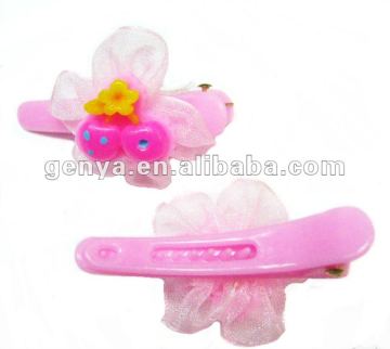 New design Kids Plastic Clip with fabric flowers and resin flowers, lovely pink flower hairpin