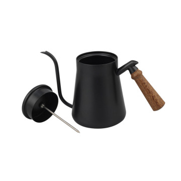 Hand Drip Kettle With Thermometer and Wooden Handle