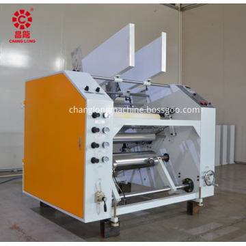 Semi-automatic stretch film rewinder slitter