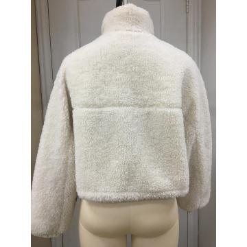 Giacca con zip in shearling bianco sporco