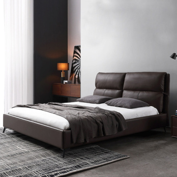 Itim na malambot na kama upholstered leather wood bed frame