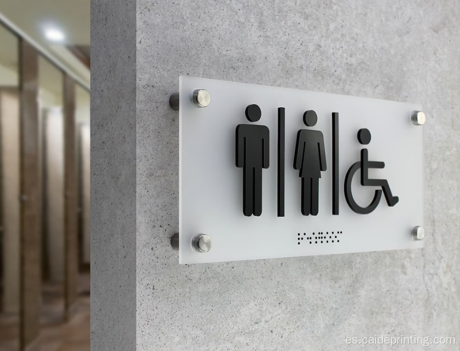 Signos de braille de placa acrílica negra de baño personalizado