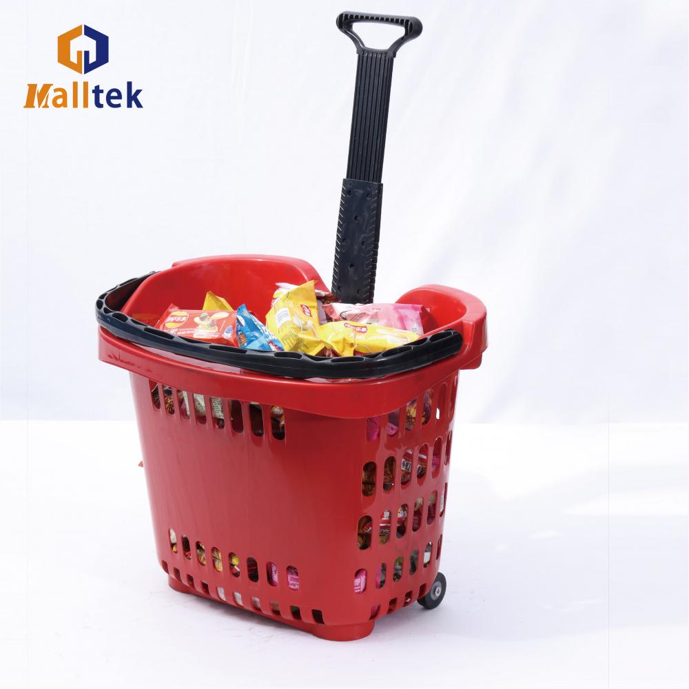 Supermarket aluminum alloy handle plastic shopping basket