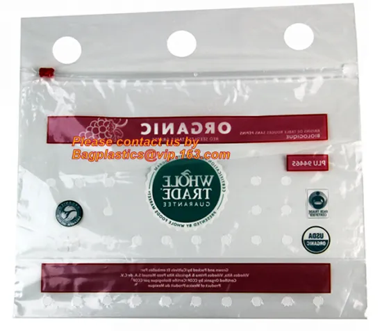 PE slider Grape Bags with Holes for Fruit, Perforated LDPE Plastic Grape Bags with Zipper, Plastic Vegetable Bag with slider