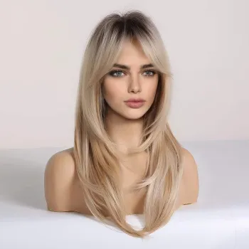 Long Curly Blonde Wigs with Bangs: Heat Resistant Synthetic Women's Hairpieces