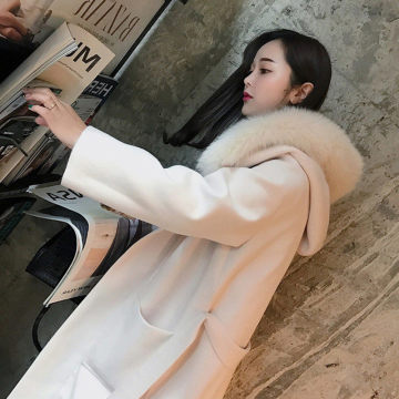 Women Autumn Winter Outerwear Wool Blend Thicken Warm Long Coat Lady Slim Woolen Overcoat Cashmere Jacket With Fur Collar f1840