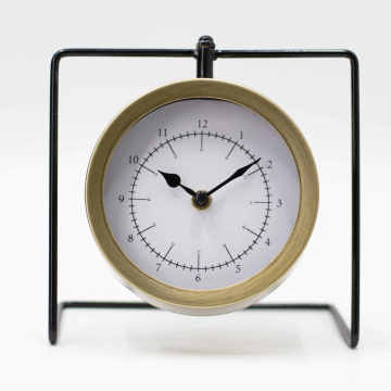 Gold Metal Framed Desk Clock with Glass Cover - Non-Ticking Movement for Office & Home Decor