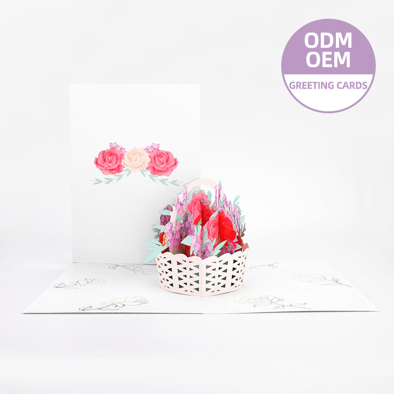 Rose Flower Basket Pop Up Card