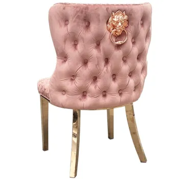 Stainless Steel Chromed Restaurant Dining Chair with Lionhead Backrest - Modern Pink Leather Velvet Dining Room Furniture for Sale