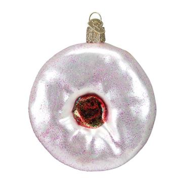 Donut gevormde aangepaste geblazen geschilderd Glitter Christmas Glass Ornaments