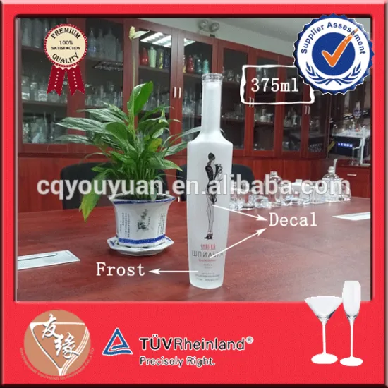 Hot sale 375ml frosted vodka bottle price with pretty decal