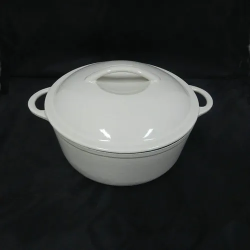 White Enamel Cast-Iron Round Casserole