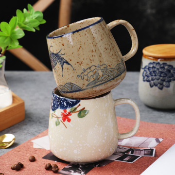 Tasse en céramique japonaise rétro respectueuse de 400 ml avec couvercle en bois et cuillère