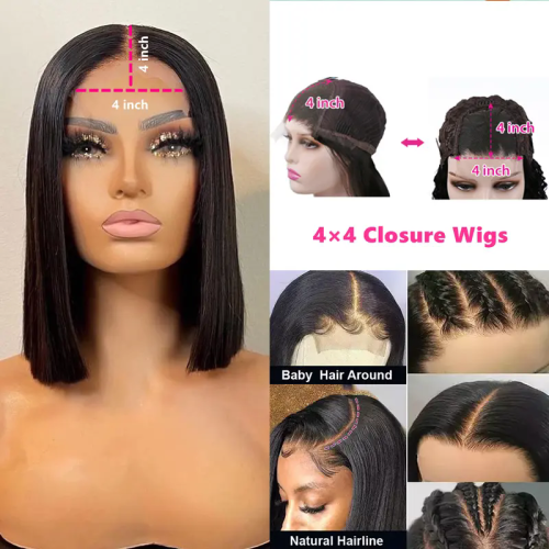 Cheap Short Bob Transparent Hd Lace Human Hair Wig 8-14inch Mink Brazilian Hair Wig 4x4 Closure Short Bob Wigs For Black Women