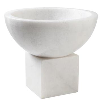Grand White Marble Bowl with Square Base: A Stylish Living Room Decoration Piece