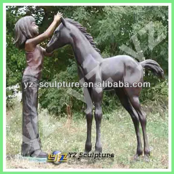 bronze outdoor girl with horse garden sculpture
