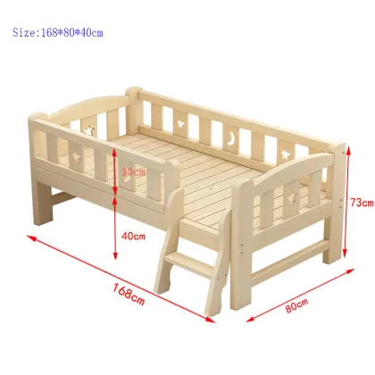 Single Child Solid Wood Boy Wooden Baby Bed Cot with Guardrail