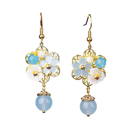 Chinese Style Hanfu Ethnic Colored Glaze Peace Buckle Long Earrings