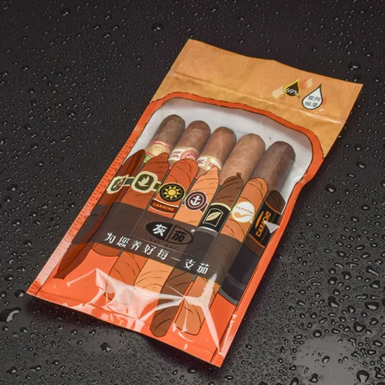 Custom Moisturizing Mylar Tobacco Cigar Leaf Wraps Stand up Pouch with Heat Sealing Zipper