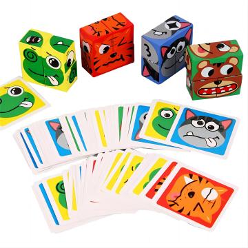 Children's Creative Wooden Animal Expression Puzzle: A Face-Changing Cube Building Block Toy