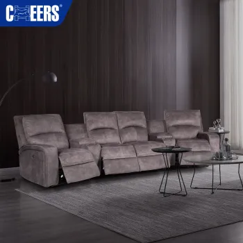 MANWAH CHEERS 4-Seater Fabric Upholstered Power Reclining Home Theater Sofa with Storage and USB Ports - Perfect for Living Room Comfort and Convenience