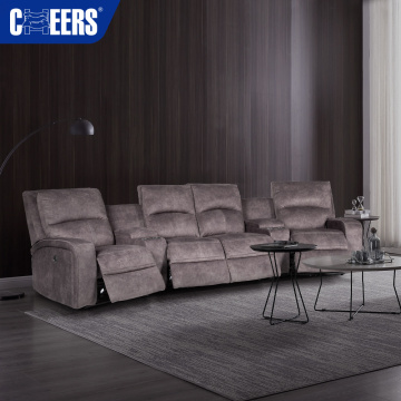 MANWAH CHEERS 4-Seater Fabric Upholstered Power Reclining Home Theater Sofa with Storage and USB Ports - Perfect for Living Room Comfort and Convenience