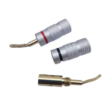 Kabel speaker audio kepala pisang merah non solder merah berlapis emas dengan shell aluminium - outlet pabrik