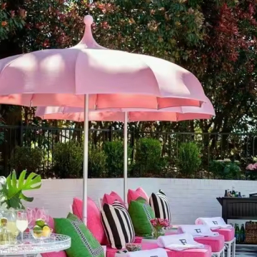 Wooden Patio Umbrella with Tassels - Waterproof Beach Shade