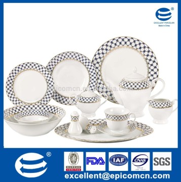 47pcs royal classic Fine bone China Turkish dinnerware round dinner set with silver design for 8 person
