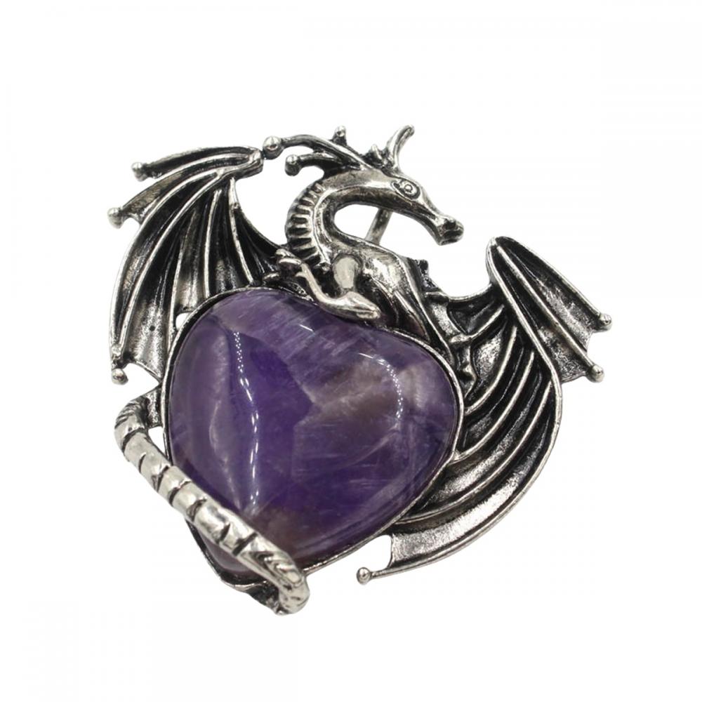 Gemstone Crystal Heart Aloy Wings Dragon y Pterosaur Pantaltación de piedra Natural Dragon Charm Pendants para joyas de bricolaje