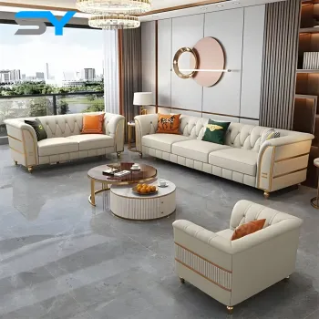 SIYANG Luxury Stainless Steel Frame Leather Sofa Set for Living Room