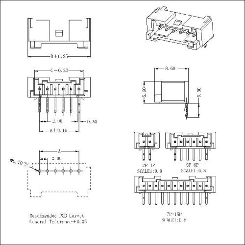 Đầu nối wafer nhúng 2,00mm