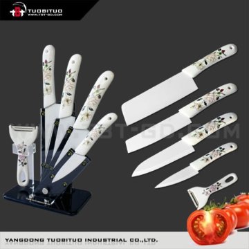 5 Pcs Ceramic kitchen knives with beautiful flower handle