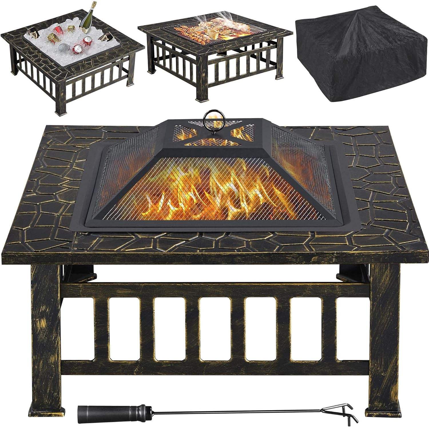 Outdoor square Garden Patio Slate Fire Pit Stove