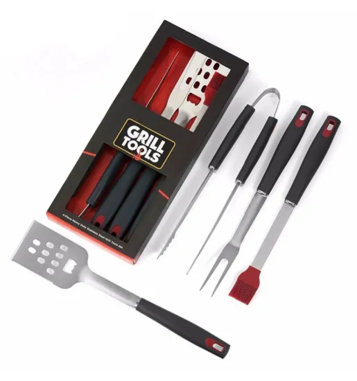 Custom Logo Hot Sell Grill Accessories 4 PCS BBQ Tool Set Barbecue Kit with PP Handle